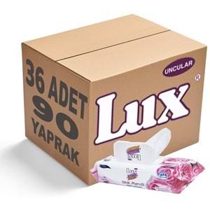 Lux Islak Havlu Mendil 90 Yaprak Gül (36 Lı Set) Plastik Kapaklı