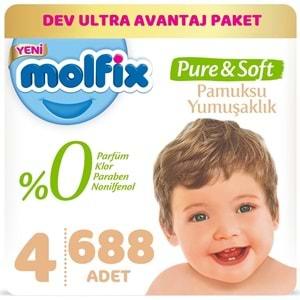 Molfix Pure&Soft Bebek Bezi Beden:4 (7-14Kg) Maxi 688 Adet Dev Ultra Avantaj Pk