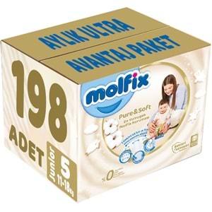 Molfix Pure&Soft Bebek Bezi Beden:5 (11-18Kg) Junior 198 Adet Aylık Ultra Avantaj Pk