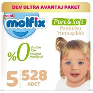 Molfix Pure&Soft Bebek Bezi Beden:5 (11-18Kg) Junior 528 Adet Dev Ultra Avantaj Pk