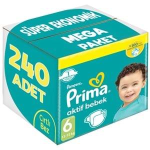 Prima Bebek Bezi Beden:6 (13-18Kg) Extra Large 240 Adet Süper Ekonomik Mega Pk