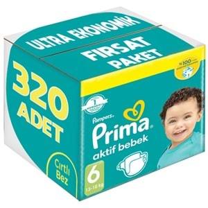 Prima Bebek Bezi Beden:6 (13-18Kg) Extra Large 320 Adet Ultra Ekonomik Fırsat Pk