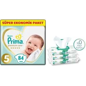 Prima Premium Care Bebek Bezi Beden:5 (11-16Kg) Junior 84 Adet + 3 Lü Mendil Süper Ekonomik Pk