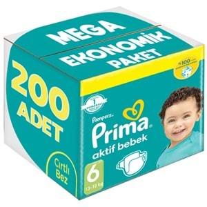 Prima Bebek Bezi Beden:6 (13-18Kg) Extra Large 200 Adet Mega Ekonomik Pk