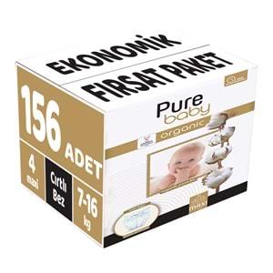 Pure Baby Bebek Bezi Beden:4 (7-16KG) Maxi 156 Adet Ekonomik Fırsat Pk