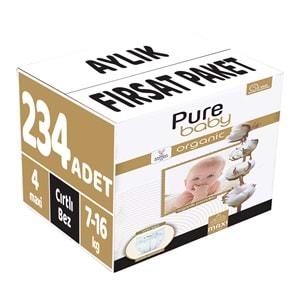 Pure Baby Bebek Bezi Beden:4 (7-16KG) Maxi 234 Adet Aylık Fırsat Pk
