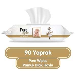 Pure Baby Islak Havlu Mendil 90 Yaprak Yenidoğan Organic Pamuklu (2 Li Set) 180 Yaprak Plst Kapak