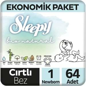 Sleepy Bebek Bezi Bio Natural Beden:1 (2-5KG) Yeni Doğan Newborn 128 Adet Süper Ekonomik Pk