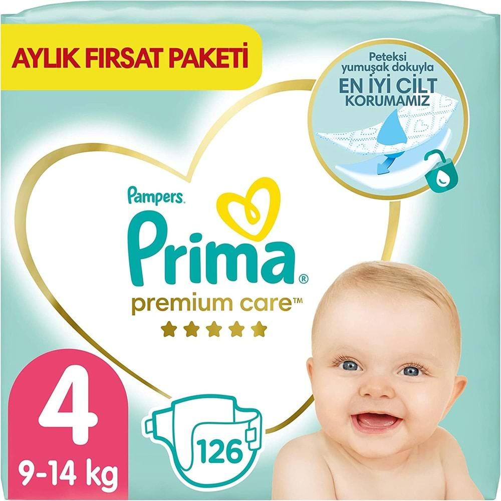 Prima Premium Care Bebek Bezi Beden:4 (9-14KG) Maxi 126 Adet Aylık Fırsat Pk