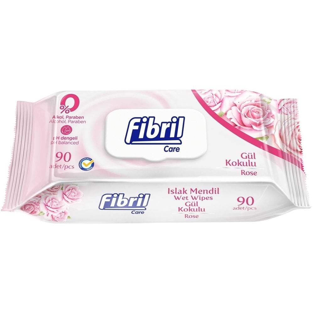 Fibril Islak Havlu Mendil 90 Yaprak Gül Plastik Kapaklı Tekli Pk