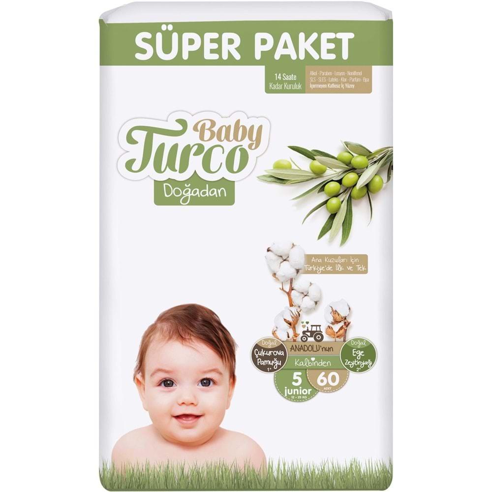 Baby Turco Bebek Bezi Doğadan Beden:5 (12-25Kg) Junior 60 Adet Süper Pk