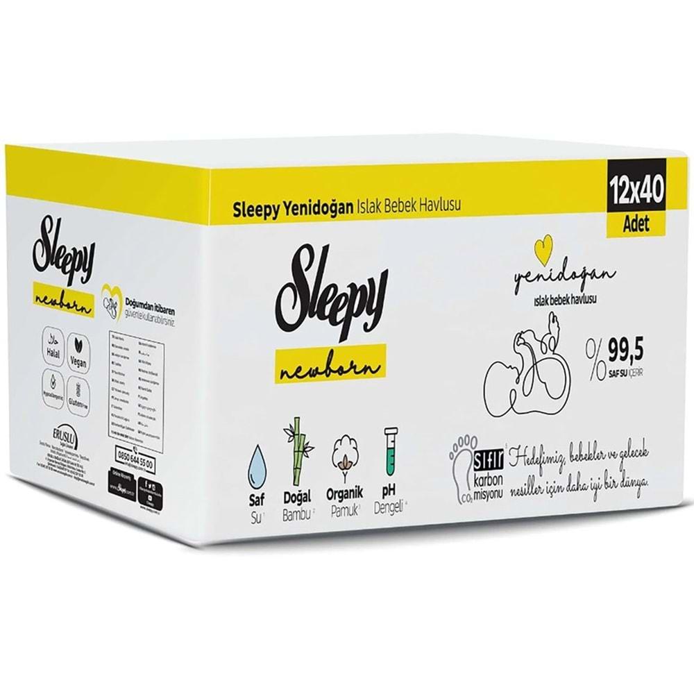 Sleepy Islak Havlu Mendil Pamuklu Yenidoğan Natural Bambu 40 Yaprak 12 Li Set (480 Yaprak)