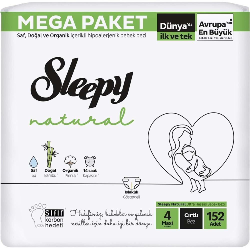 Sleepy Bebek Bezi Natural Beden:4 (7-14Kg) Maxi 152 Adet Mega Pk