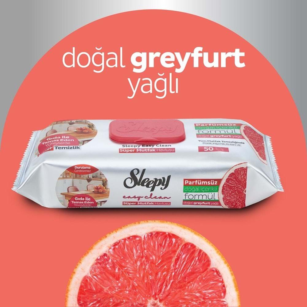 Sleepy Easy Clean Yüzey Temizlik Mutfak Havlusu - Mendili 50 Yaprak Greyfurt Yağlı Plastik Kapaklı