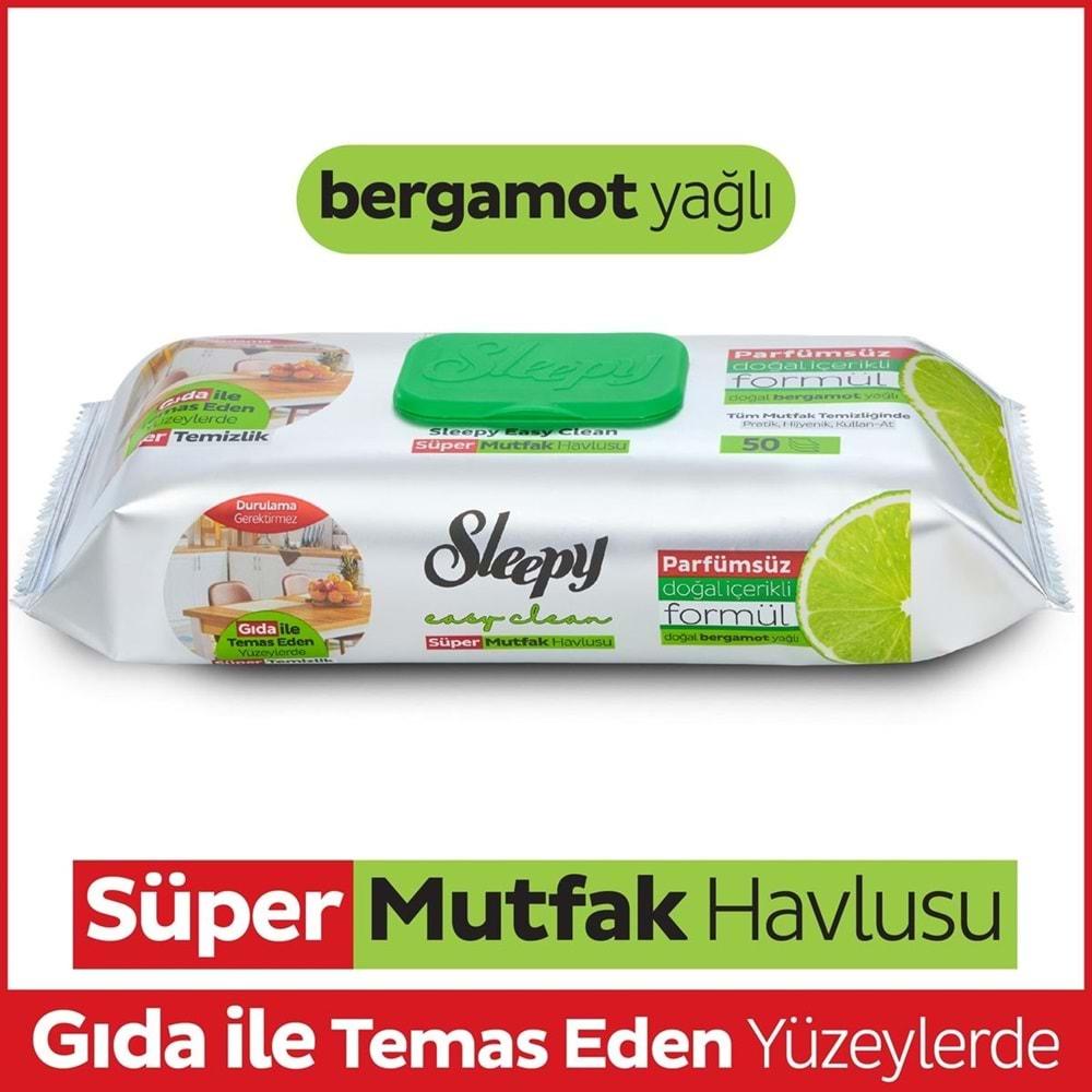 Sleepy Easy Clean Yüzey Temizlik Mutfak Havlusu - Mendili 50 Yaprak Bergomot Yağlı Plastik Kapaklı