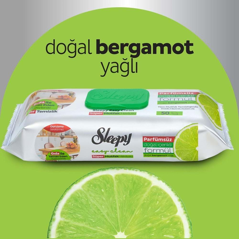 Sleepy Easy Clean Yüzey Temizlik Mutfak Havlusu - Mendili 50 Yaprak Bergomot Yağlı Plastik Kapaklı