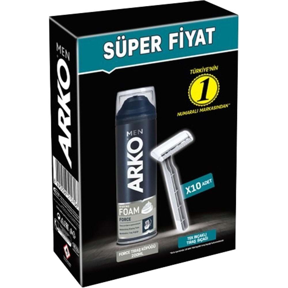 Arko Men 10 Adet Tekli Tıraş Bıçağı + Force Tıraş Köpüğü Pro 200ML