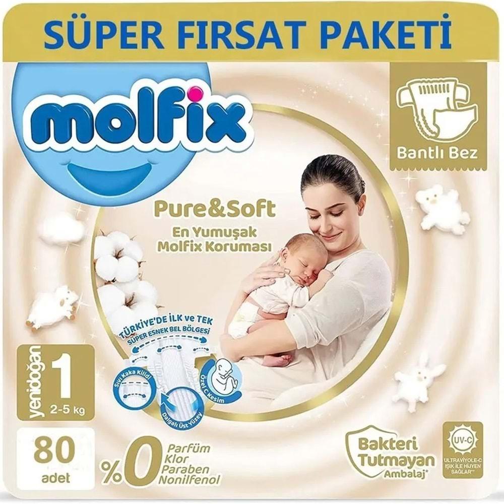 Molfix Pure&Soft Bebek Bezi Beden:1 (2-5Kg) Yeni Doğan 80 Adet Süper Fırsat Pk