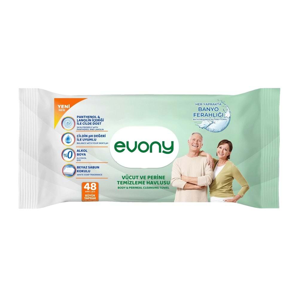 Evony Hasta Vücut Perine Temizleme Islak Mendil Havlu 48 Yaprak XL Banyo Ferahlığı Tekli Pk