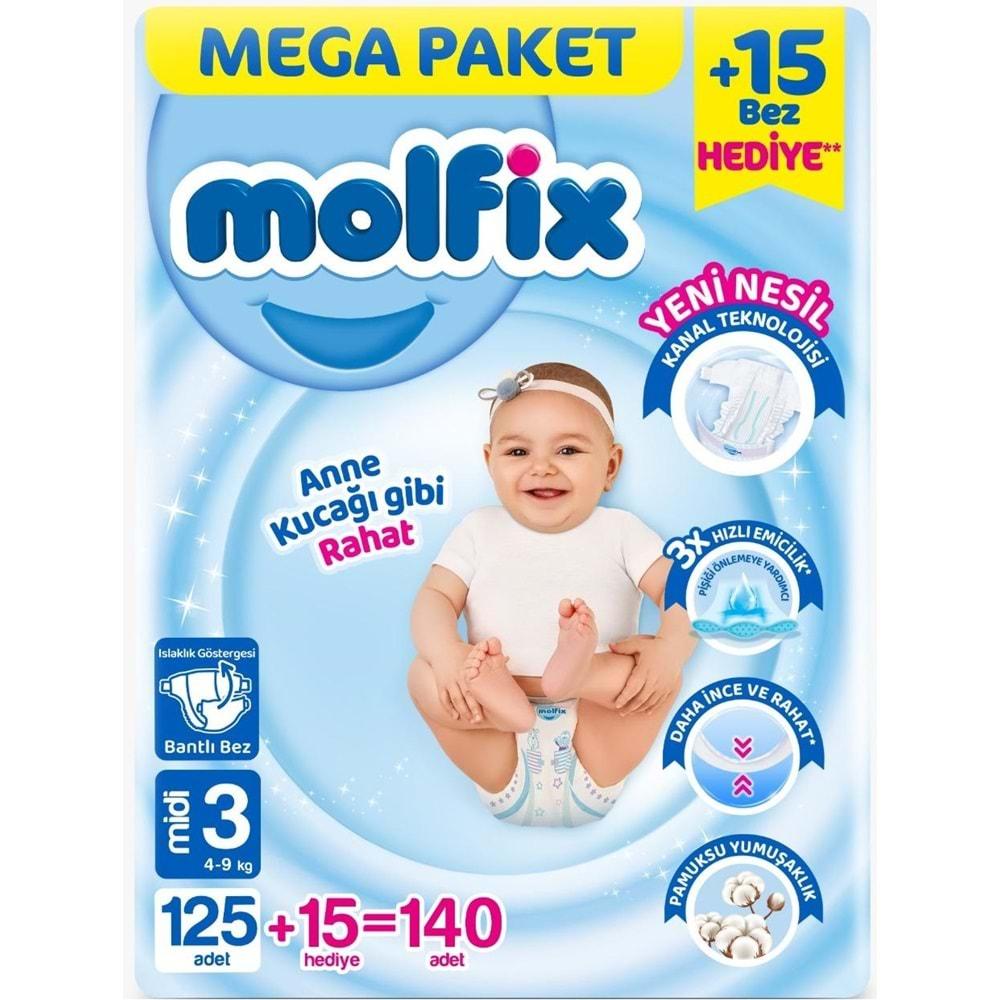 Molfix Bebek Bezi 3 Beden 4-9 KG Midi 140 Adet Pk MeGa Pk