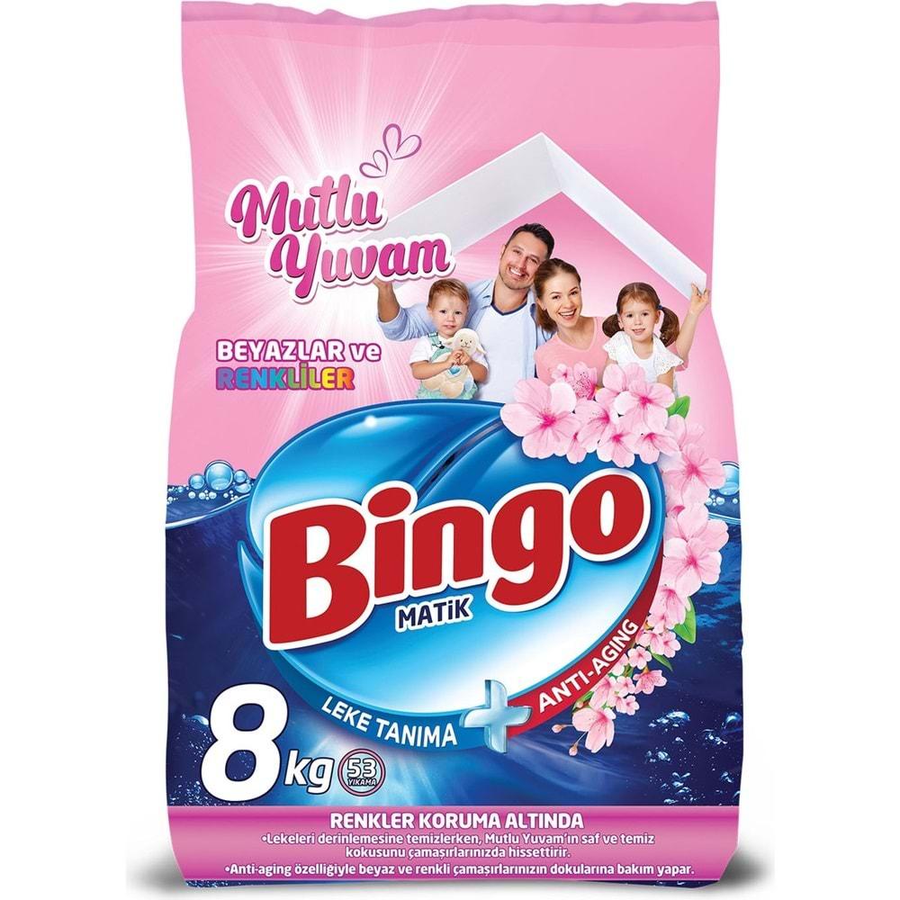 Bingo Matik Toz Çamaşır Deterjanı 8KG Beyazlar ve Renkliler 53 Yıkama (Mutlu Yuvam)