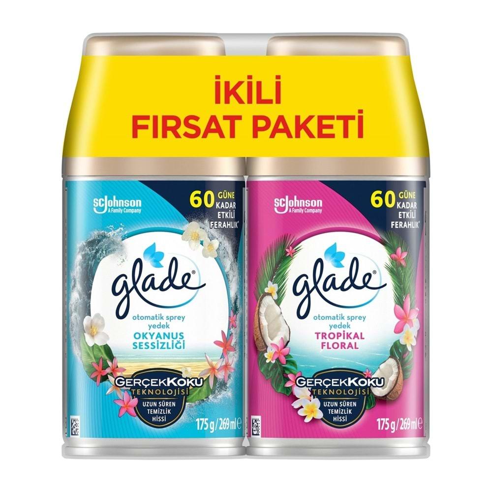 Glade Oda Kokusu Otomatik Sprey Yedek 269ML (2 Li Set) Okyanus Sessizliği ve Tropikal Floral