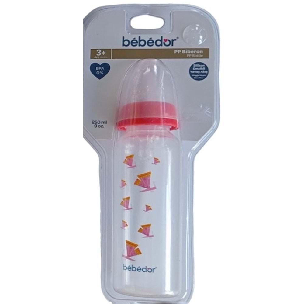 Bebedor Desenli PP Biberon 250ML (Kod:24302) - Pembe-Mor