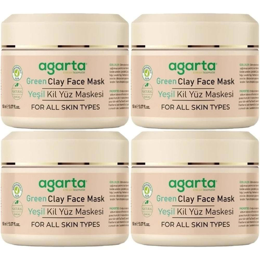 Agarta Doğal Yeşil Kil Yüz Maskesi 150ML (4 Lü Set)