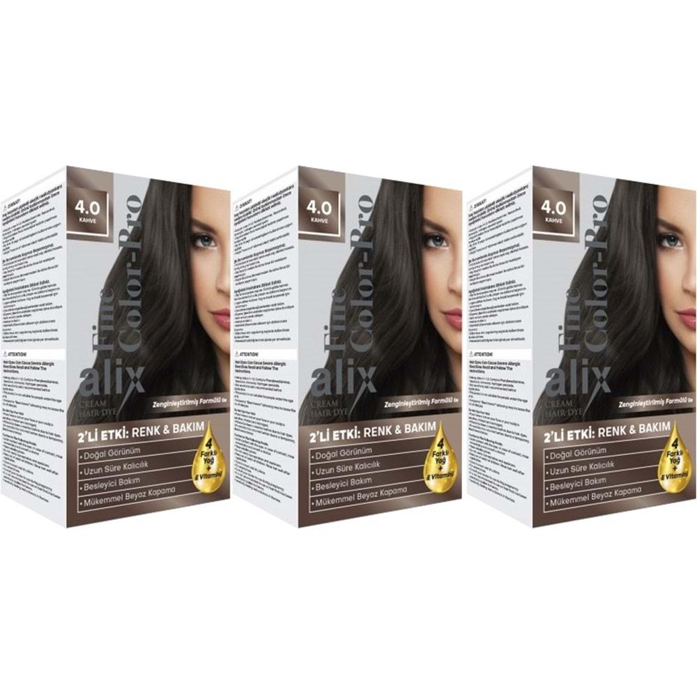 Alix 50ML Kit Saç Boyası 4.0 Kahve (3 Lü Set)