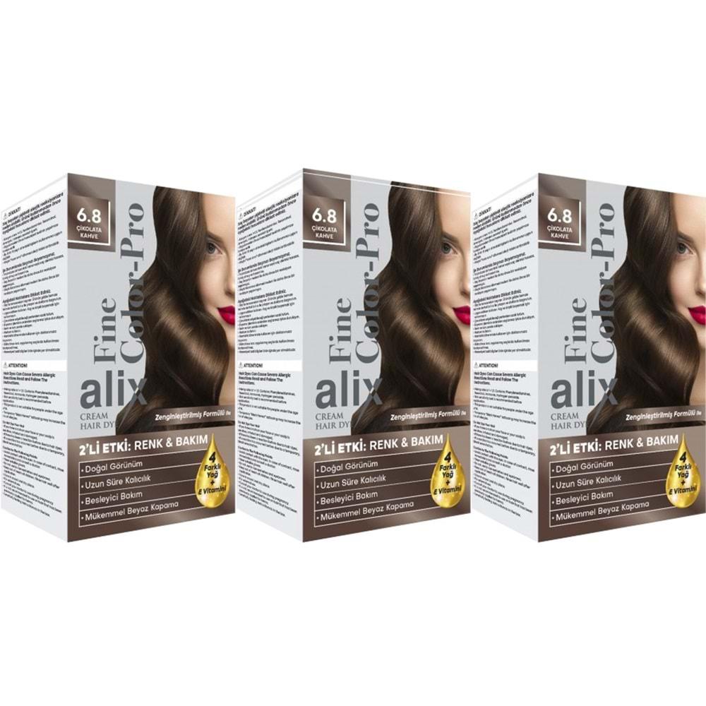 Alix 50ML Kit Saç Boyası 6.8 Çikolota Kahve (3 Lü Set)