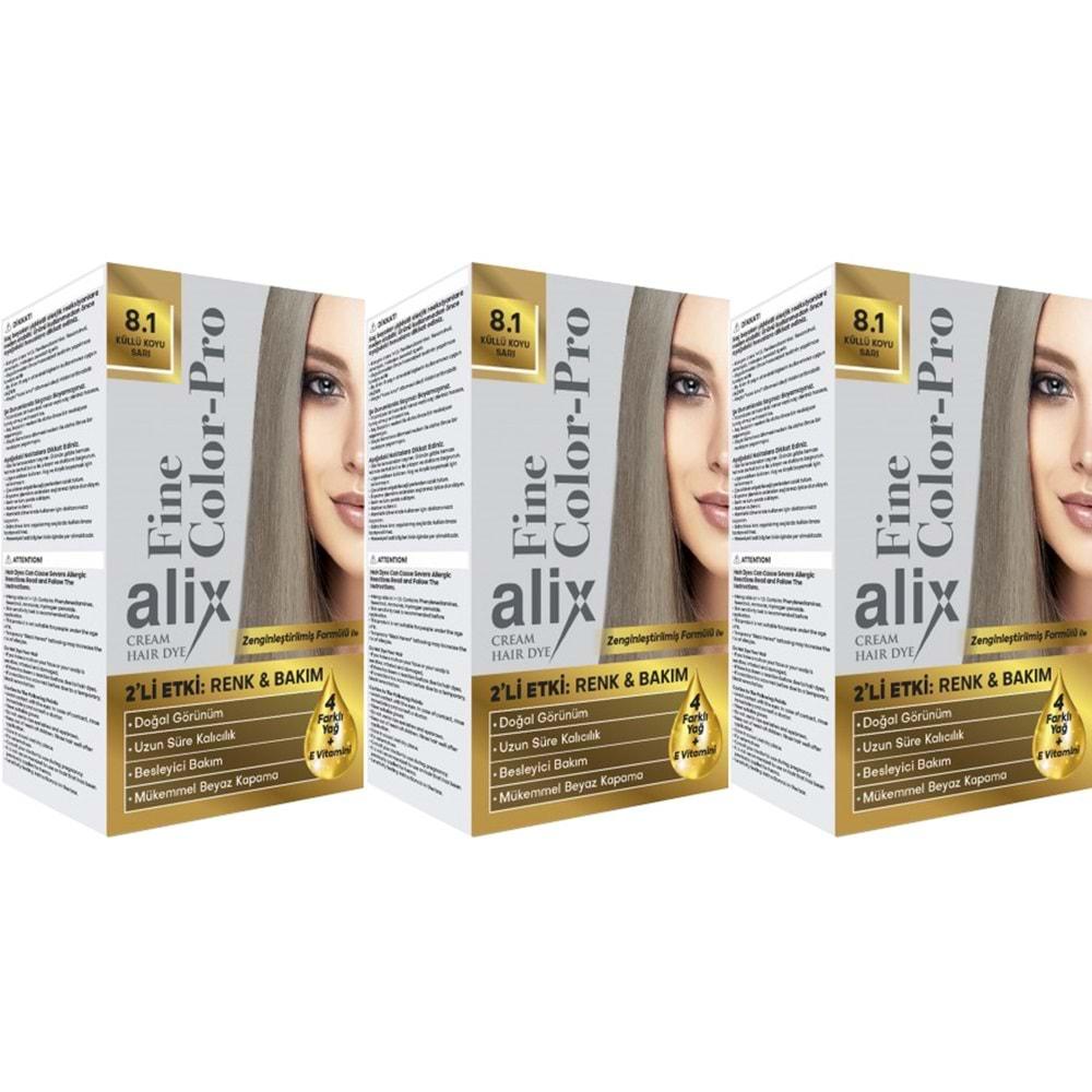Alix 50ML Kit Saç Boyası 8.1 Küllü Koyu Sarı (3 Lü Set)