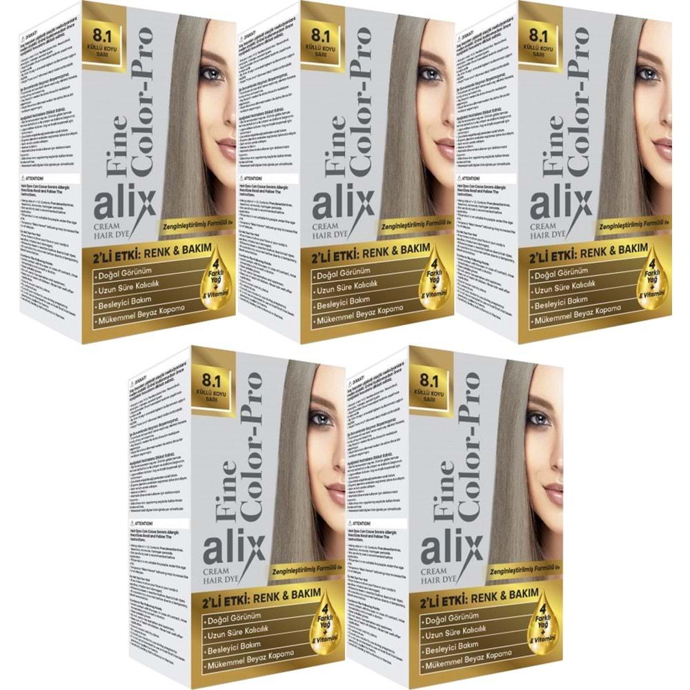 Alix 50ML Kit Saç Boyası 8.1 Küllü Koyu Sarı (5 Li Set)