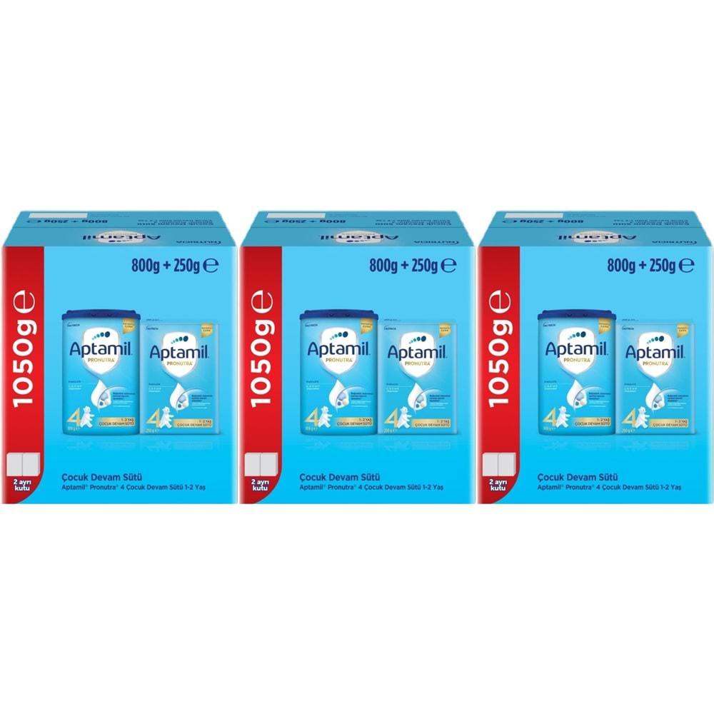 Nutrıcıa Aptamil Pronutra 800GR+250GR Toplam: 1050GR Devam Sütü No:4 (1 Yaş ve Üzeri) (3 Lü Set)