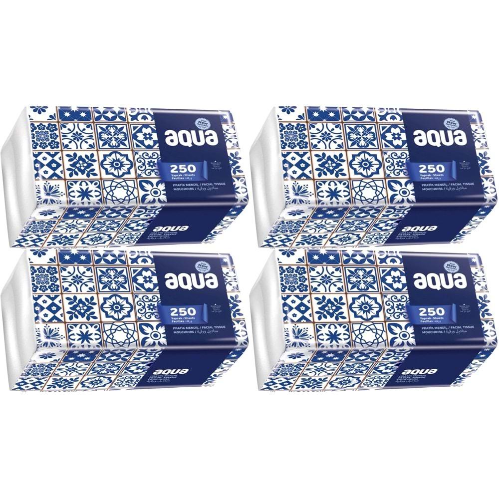 Aqua Pratik Mendil 250 Yaprak Tekli Pk (4 Lü Set)