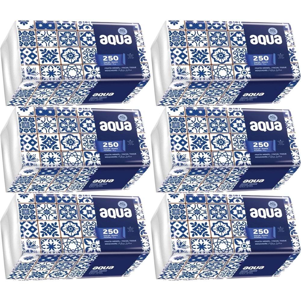 Aqua Pratik Mendil 250 Yaprak Tekli Pk (6 Lı Set)