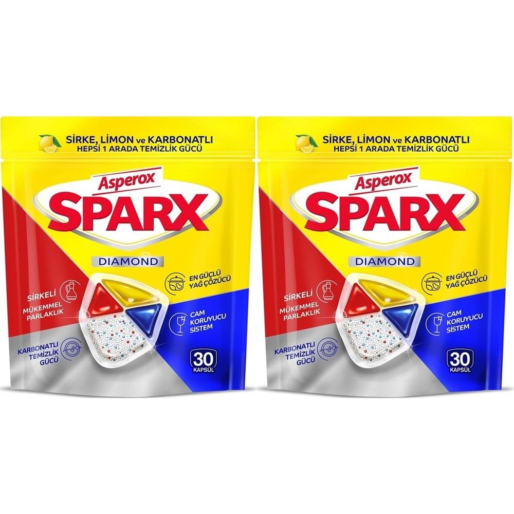 Asperox Sparx Bulaşık Makinesi Kapsülü 60 Adet Hepsi 1 Arada (Sirke-Limon-Karbonatlı) (2PK*30)