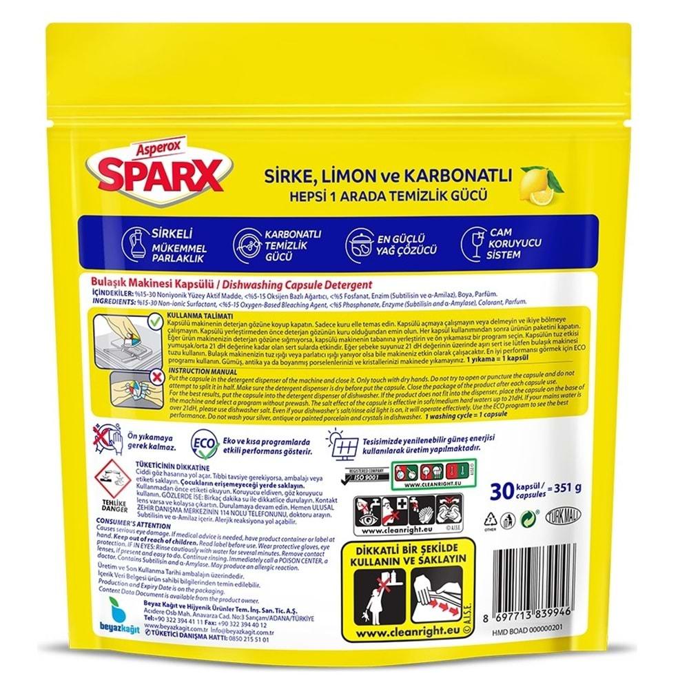 Asperox Sparx Bulaşık Makinesi Kapsülü 150 Adet Hepsi 1 Arada (Sirke-Limon-Karbonatlı) (5PK*30)