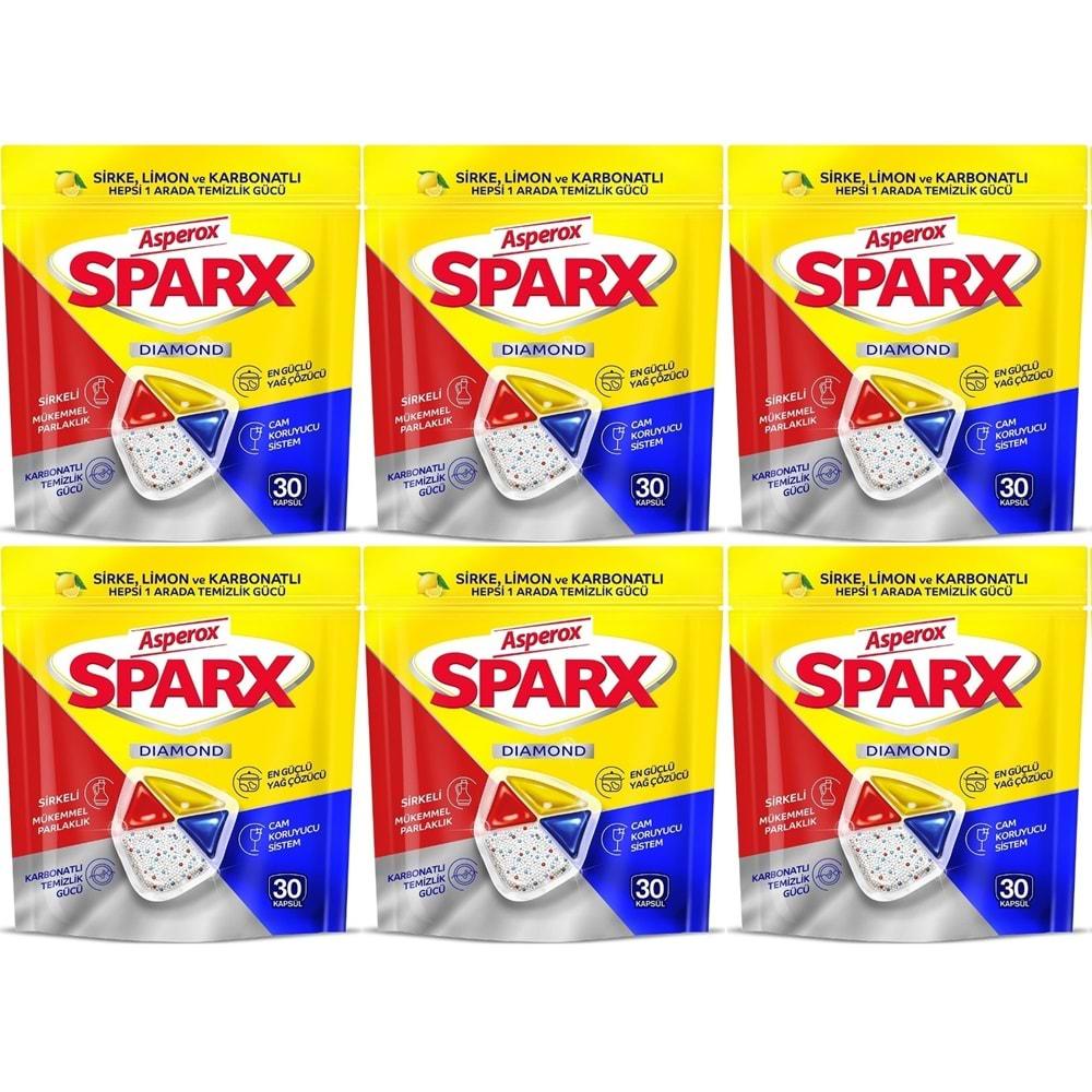 Asperox Sparx Bulaşık Makinesi Kapsülü 180 Adet Hepsi 1 Arada (Sirke-Limon-Karbonatlı) (6PK*30)