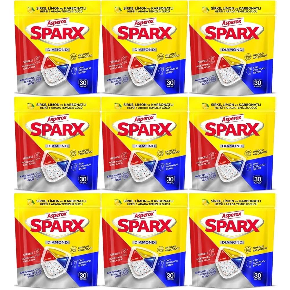 Asperox Sparx Bulaşık Makinesi Kapsülü 270 Adet Hepsi 1 Arada (Sirke-Limon-Karbonatlı) (9PK*30)