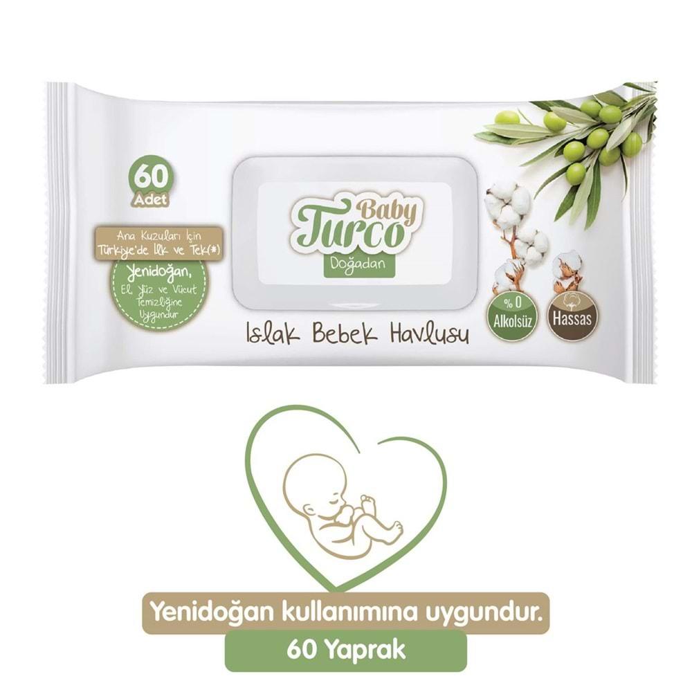 Baby Turco Islak Havlu Mendil Yenidoğan 60 Yaprak Doğadan 48 Li Set (16PK*3) 2880 Yaprak Pls Kapaklı