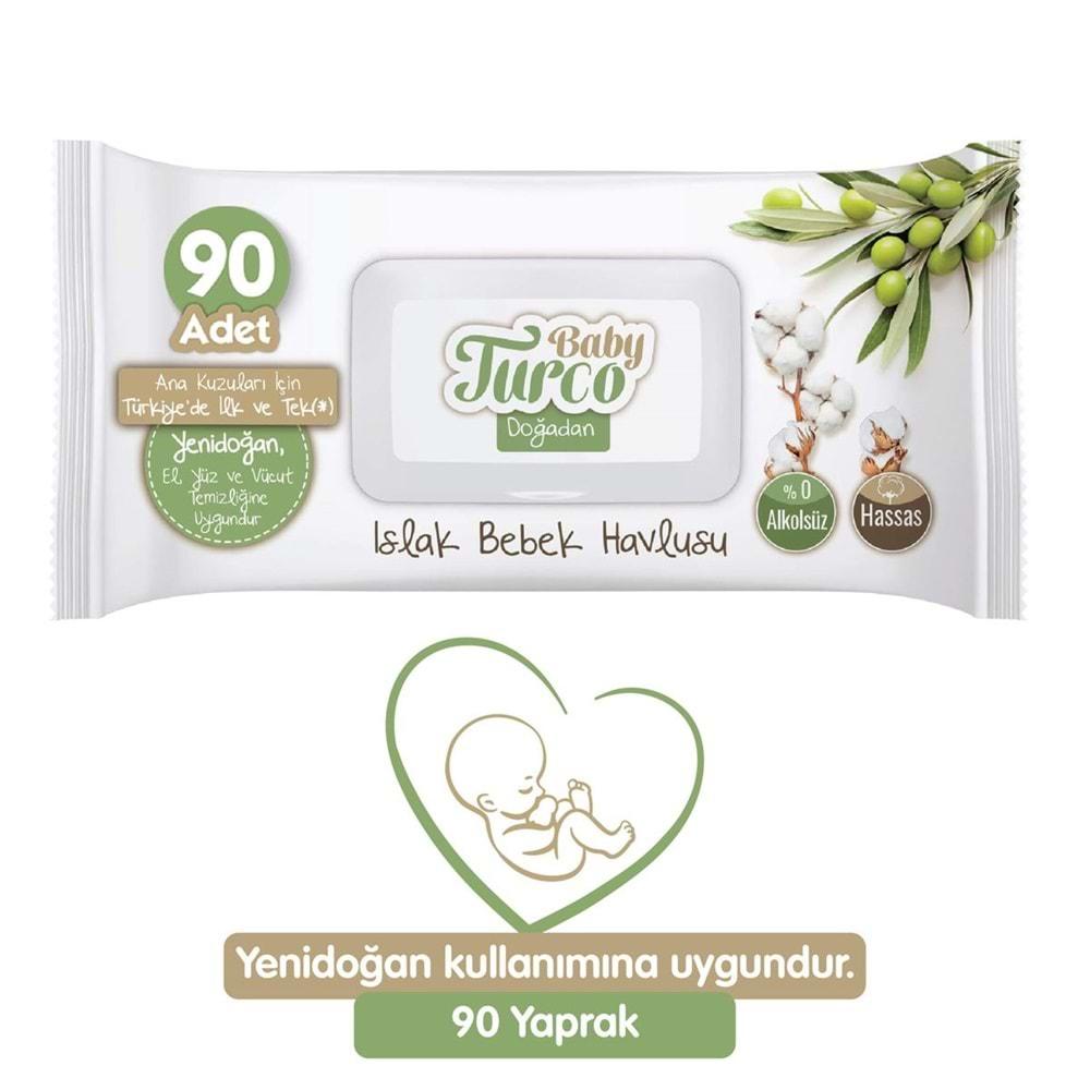 Baby Turco Islak Havlu Mendil Yenidoğan 90 Yaprak Doğadan 6 Lı Set 540 Yaprak Plastik Kapaklı