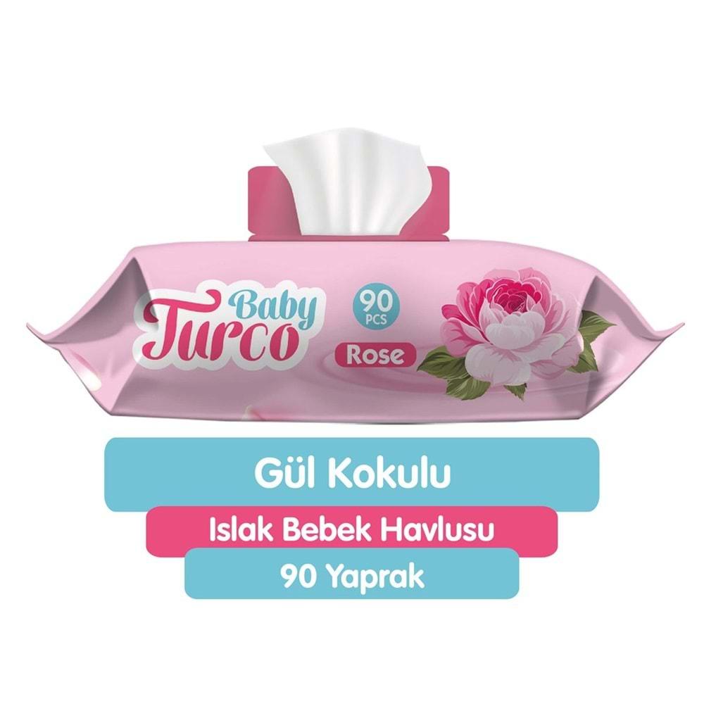 Baby Turco Islak Havlu Mendil 90 Yaprak Gül/Rose 24 Lü Set 2160 Yaprak Plastik Kapaklı