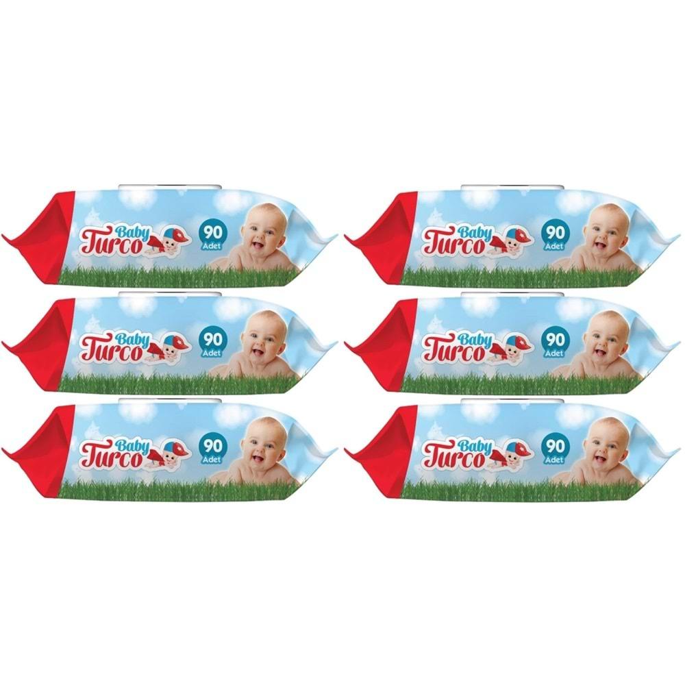 Baby Turco Islak Havlu Mendil Klasik 90 Yaprak 6 Lı Set Plastik Kapaklı 540 Yaprak