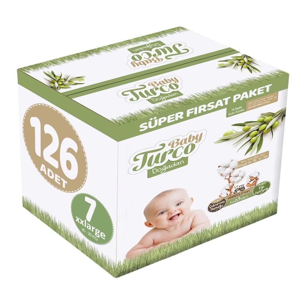 Baby Turco Bebek Bezi Doğadan Beden:7 (20-30Kg) XXLarge 126 Adet Süper Fırsat Pk