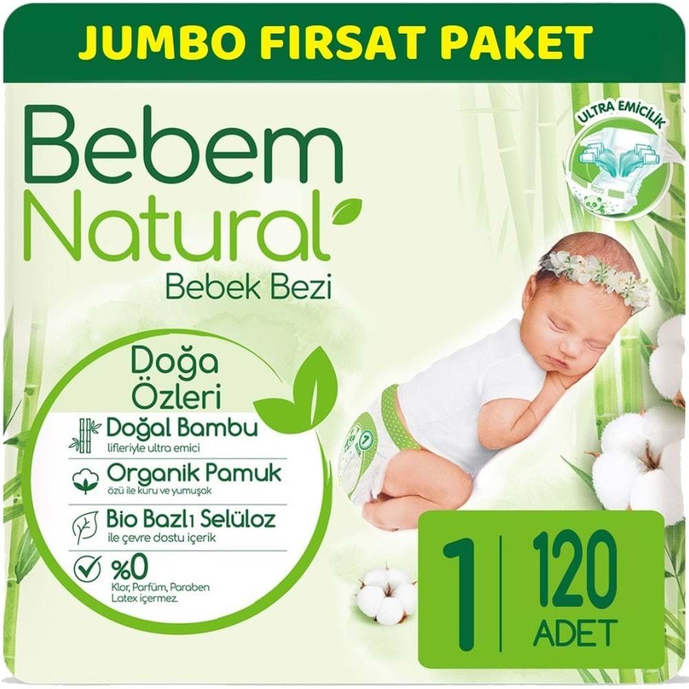 Bebem Bebek Bezi Natural Jumbo Fırsat Pk Beden:1 (2-5Kg) Yenidoğan 120 Adet