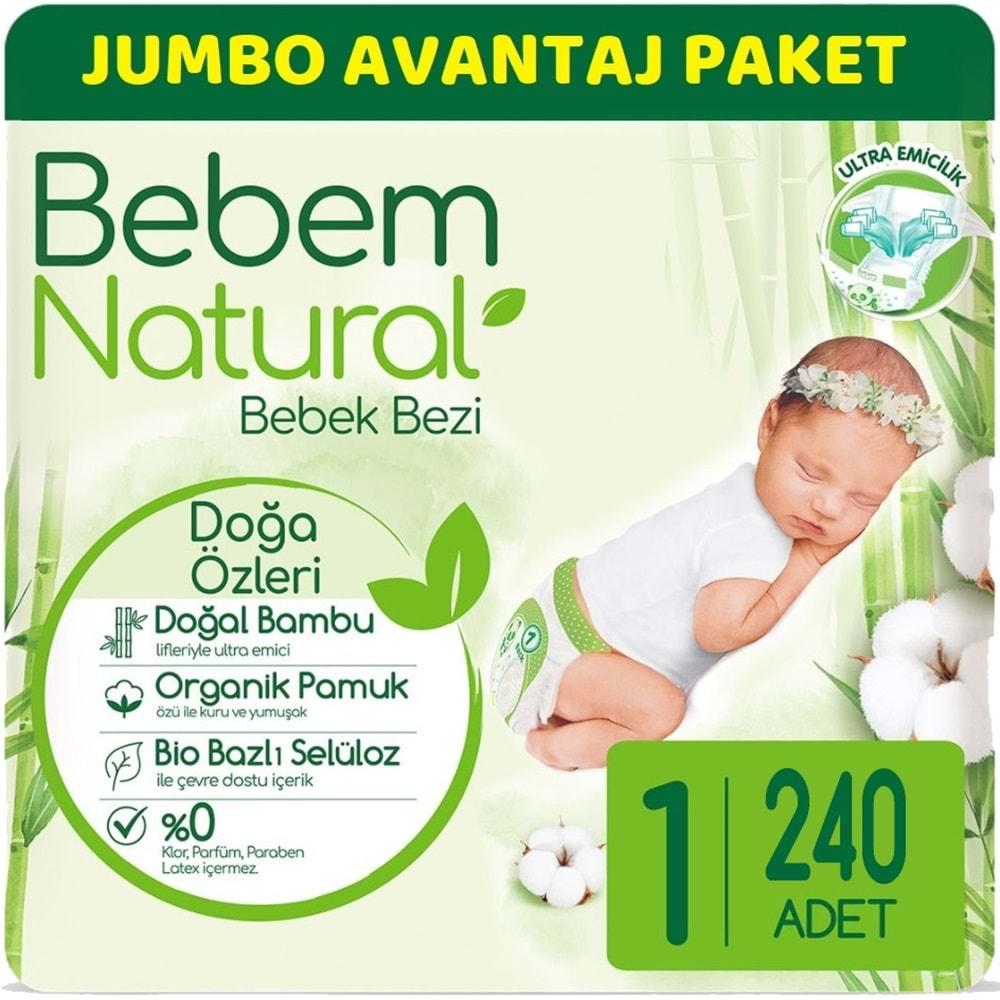 Bebem Bebek Bezi Natural Jumbo Avantaj Pk Beden:1 (2-5Kg) Yenidoğan 240 Adet