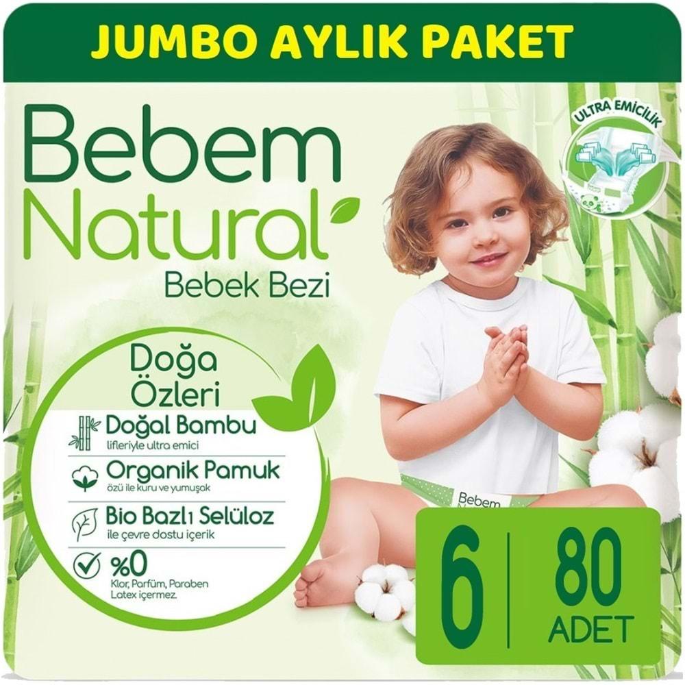 Bebem Bebek Bezi Natural Jumbo Aylık Pk Beden:6 (15+Kg) Ekstra Large 80 Adet