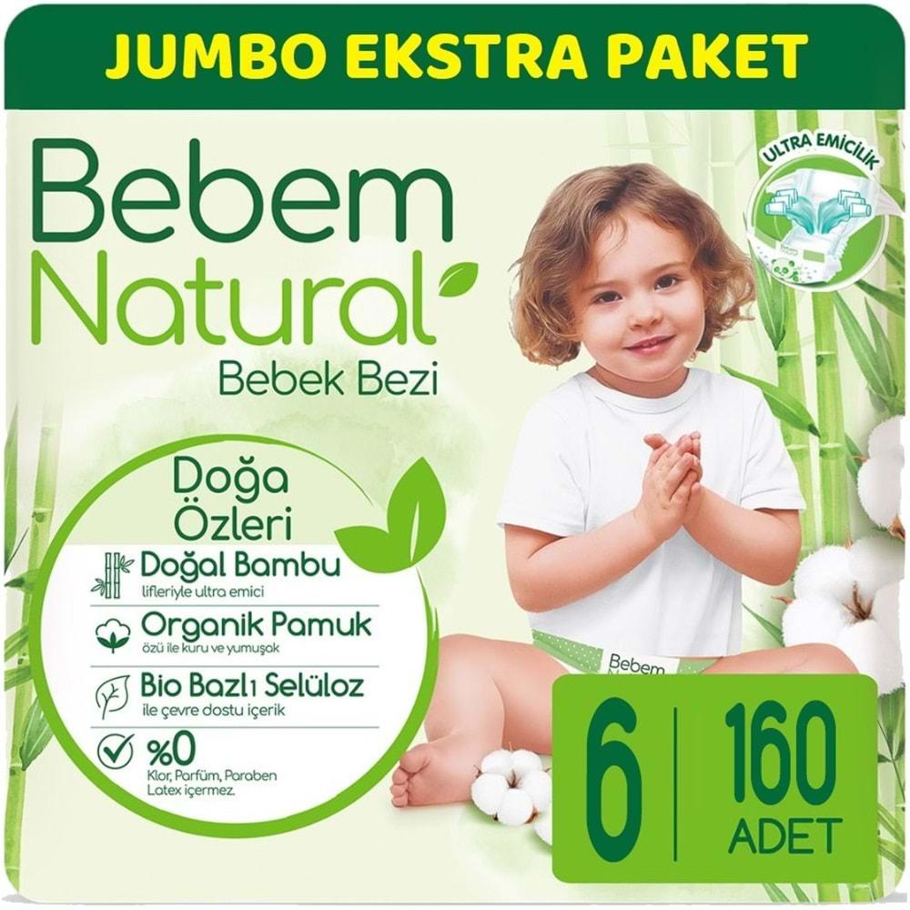 Bebem Bebek Bezi Natural Jumbo Ekstra Pk Beden:6 (15+Kg) Ekstra Large 160 Adet