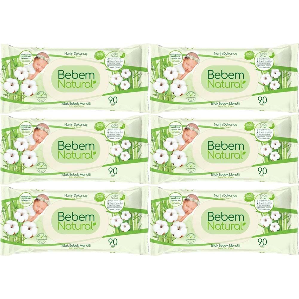 Bebem Natural Islak Bebek Mendili Narin Dokunuş / Yenidoğan 90 Yaprak Plastik Kapaklı 6 Lı Set