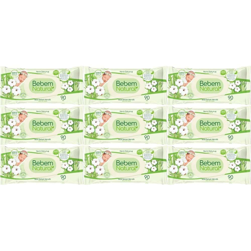 Bebem Natural Islak Bebek Mendili Narin Dokunuş / Yenidoğan 90 Yaprak Plastik Kapaklı 9 Lu Set